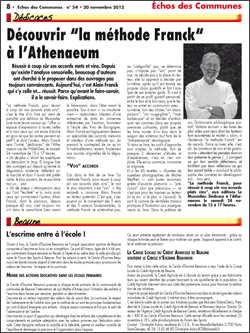 Article sur la méthode Franck paru dans le journal Echos des communes - n°54 - 20 novembre 2012 (picto)