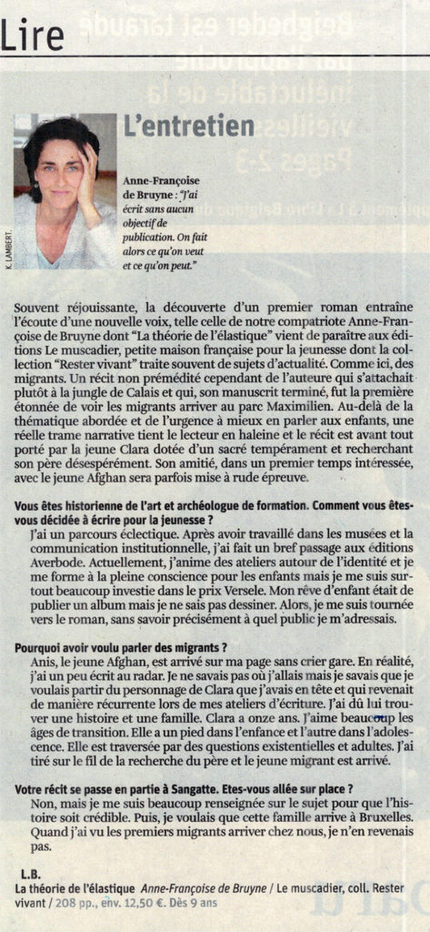 Interview d'Anne-Françoise de Bruyne dans La Libre Belgique - 8 janvier 2018